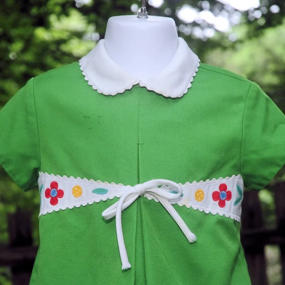 VTG 70's Saks Fifth Ave Kelly Green Girls School Church Party Dress Size 18M/2T - Picture 3 of 9